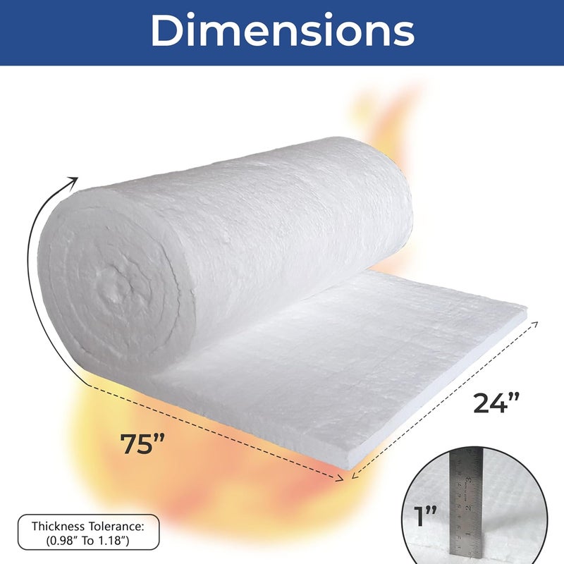 Simond Ceramic Fiber Insulation - 1" Thick x 24" x 75" - 8# Density 2400F - Fireproof Blanket for Forge Furnace Stove Pizza Oven Kiln Chimney Boiler Fireplace, Dishwasher Insulation - Image 2